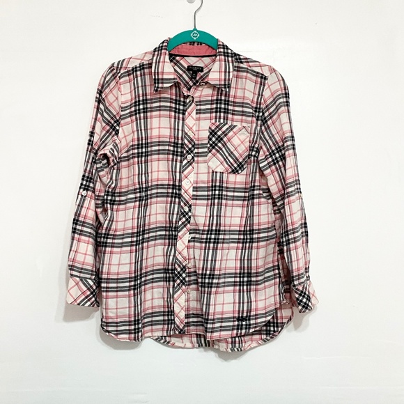 TALBOTS Women Plaid Button Down Shirt 100% Cotton Roll Tab Long Sleeve Size MP - Picture 1 of 6